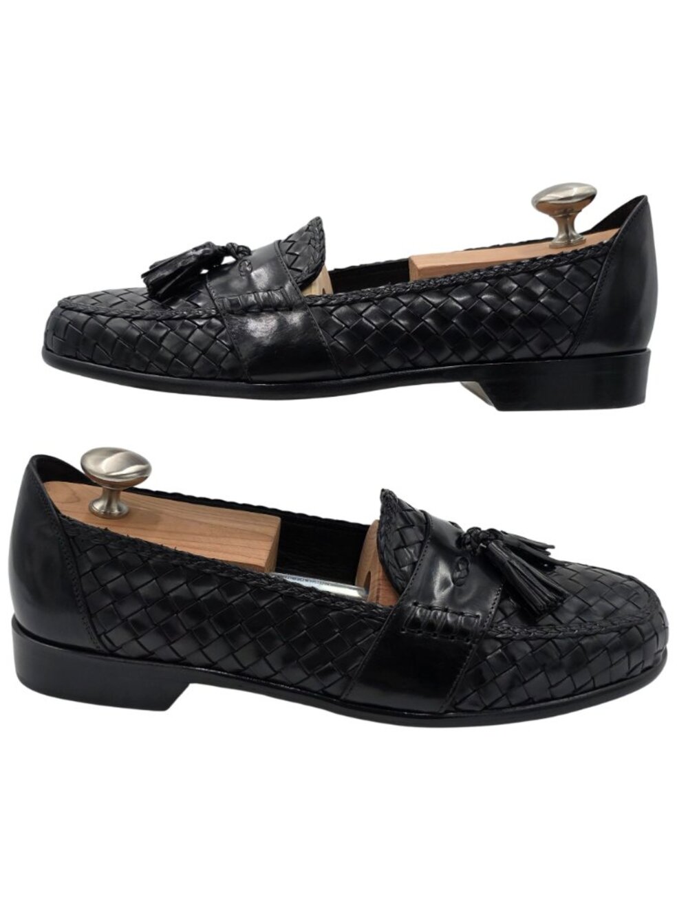 NEW Vintage Bragano Italy Black Woven Leather Tassel Loafer Men 10.5M Dress Shoe - Picture 5 of 14